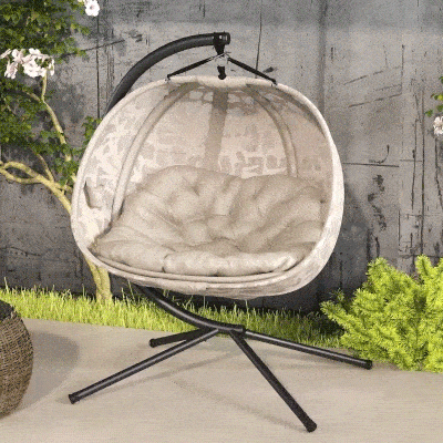 Outsunny Hängesessel, für 2 Personen, klappbarer Sitzkorb, großes Sitzkissen, Sand, 130 x 103 x 172 cm