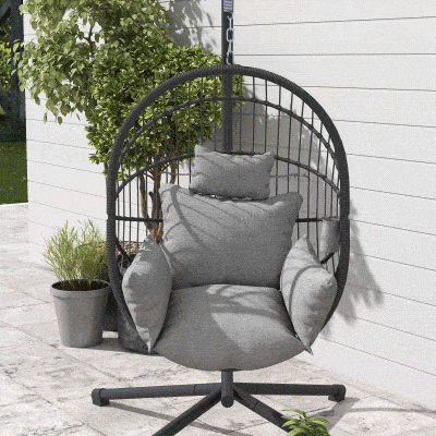 Outsunny Outdoor Hängesessel Hängesessel, inkl. Polster, Egg-Chair, 120 cm x 106 cm x 188 cm,  Grau