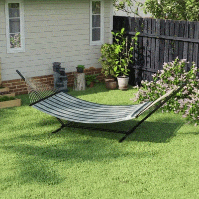 Outsunny Cama Rede com Suporte Portátil Almofada Removível Barras Estabilizadoras Exterior 353x94x115 cm Verde