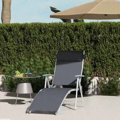 Outsunny Sonnenliege klappbar Strandliege mit Kissen Liegestuhl mit 7-Fach verstellbare Rückenlehne Gartenliege Relaxliege Gartenstuhl bis 165 kg belastbar, für Garten Urlaub Outdoor Strand Pool, Grau
