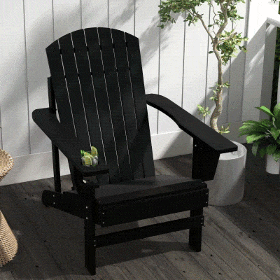 Outsunny Adirondack tuinstoel ligbank voor buiten tuinmeubel balkonstoel massief hout zwart