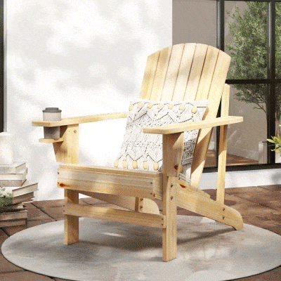Outsunny Cadeira Adirondack de Madeira Cadeira de Jardim com Apoio para os Braços Encosto Alto para Terraço Balcão Exterior 72,5x97x96 cm Natural