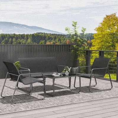 Outsunny Set Esterno con Tavolino, Panchina Sedie Grigio Chiaro