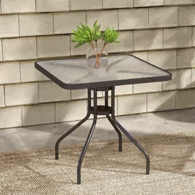 Outsunny Mesa de Jardim Quadrada 76x76x72 cm com Orifício para Chapéu de Sol e Tampo de Vidro Temperado para Pátio Terraço Preto
