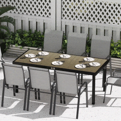 Outsunny Tavolo da Giardino per 8 Persone Legno Scuro e Nero