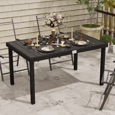 Outsunny Mesa de Jardim Retangular Mesa de Exterior para 6 Pessoas com Bancada de Ripas e Estrutura de Alumínio para Terraço Balcão 140x90x74cm Preto