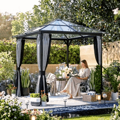 Outsunny Hardtop Gazebo Aluminium 3x3m with Mosquito Netting