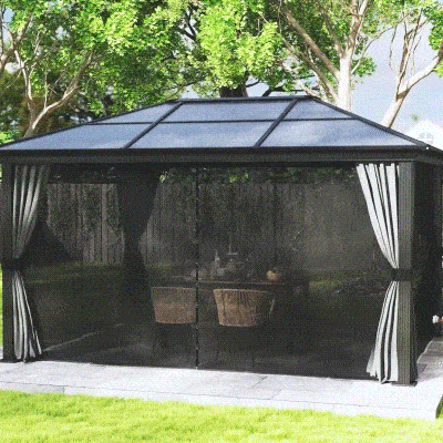 Outsunny Hardtop Gazebo Aluminium 3.6x4m with Curtains