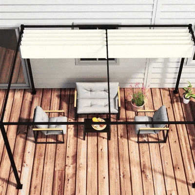 Outsunny Pergola Gazebo 4x3 m con Tettuccio Retrattile Crema