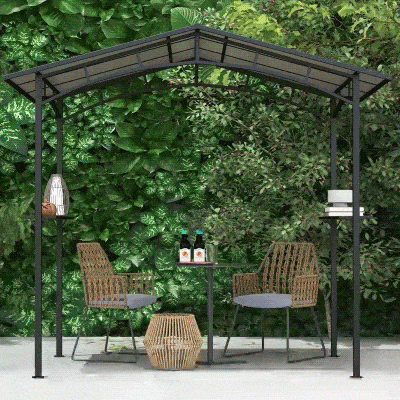 Outsunny Gartenpavillon 2,5 x 1,5 m - Grillunterstand - 2 Seitenshelves - Grilldach - schwarzes Metallpolycarbonatdach