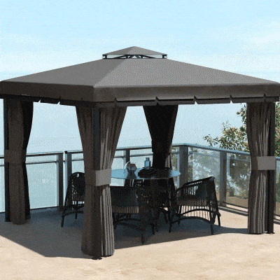 Outsunny 3x3m Patio Gazebo Tent Light Grey with Netting