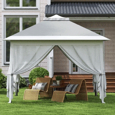 Outsunny Opvouwbaar paviljoen, tuinpaviljoen, metaal en doek, netgordijnen, afwateringsgaten, 330L x 330B x 288H cm, grijs