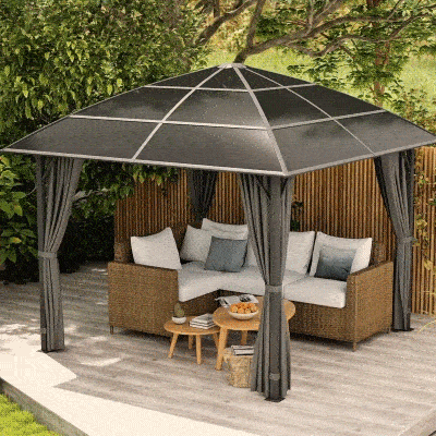 Outsunny Gartenpavillon Aluminiumstruktur Polycarbonat Dach wasserdicht UV 60+ Seitenwände 3 x 3 m dunkelgrau