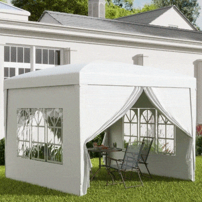 Outsunny 3 x 3 m Pavillon mit 4 Seitenwänden, Fenster, Festzelt mit UV-Schutz, Gartenzelt inkl. Tragetasche, Stahl, Weiß