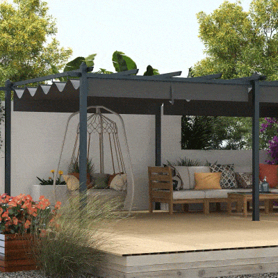 Outsunny Pérgola retráctil 3,5x6 m pérgola para terraza estructura de aluminio + tela de poliéster - Gris oscuro