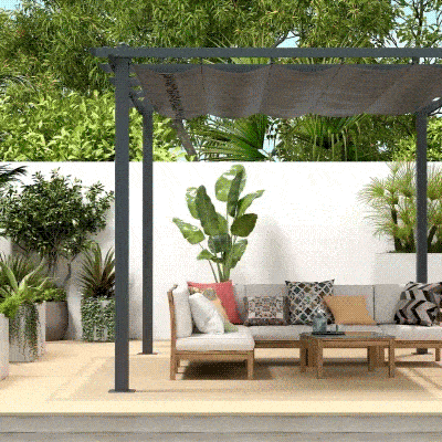 Outsunny Pergola Gazebo 4x3m con 8 Fori di Drenaggio Grigio Scuro