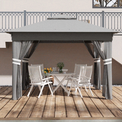 Outsunny Gazebo da Giardino Regolabile con Luci LED Grigio
