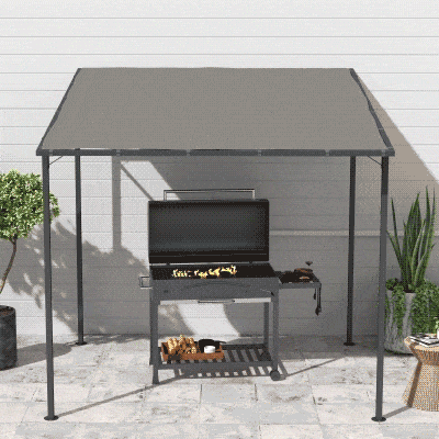 Outsunny Pérgola de Parede 2,4x2,4 m Pérgola de Jardim com Teto Inclinado Proteção UV 30+ Impermeável e Estrutura de Metal Cinza