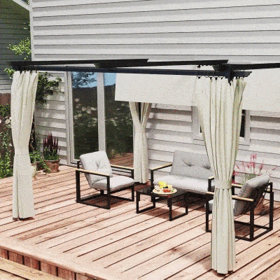 Outsunny Pérgola con Techo Retráctil 4x3 m Cenador con Paredes Laterales Anti-UV Resistente al Agua para Jardín Patio Crema