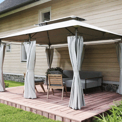 Outsunny Pérgola de Jardim 397x297x265 cm Pérgola de Exterior com Teto Duplo Paredes Laterais Resistente a Água Cinza Escuro