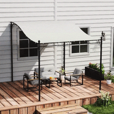 Outsunny Pérgola de 2,5x3 m, Pabellón de Jardín Montado en la Pared, Resistente al Agua, Estructura Metálica, Agujeros de Drenaje