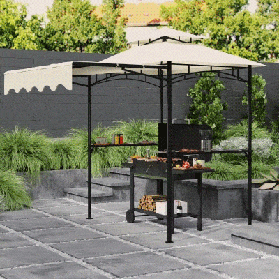Outsunny Grillpavillon 242x232x248 cm wasserabweisend flammhemmend Gartenpavillon mit Doppelschichtdach Beige