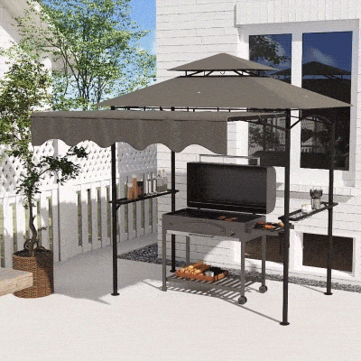 Outsunny Grillpavillon 242x232x248 cm wasserabweisend flammhemmend Gartenpavillon mit Doppelschichtdach Grau