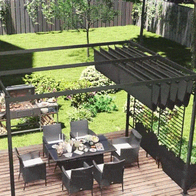 Outsunny Pergola 387cm x 297cm x 220cm Grigio scuro