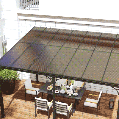 Outsunny Pergola ścienna 4 x 3 m Zadaszenie tarasowe z nachylonym dachem poliwęglanowym, metalowo-aluminiowa rama, montaż naścienny