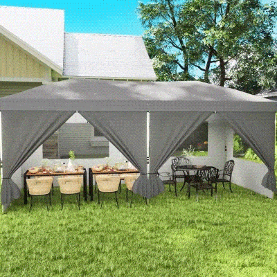Outsunny Gazebo Pieghevole 3x6 m con Pareti Laterali Grigio Scuro