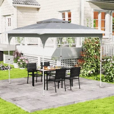 Outsunny Tenda Dobrável 3,5x3,5 m Pop-up com Altura Ajustável 3 Níveis Teto Duplo Fecho Central e Bolsa UPF50+ Cinzento