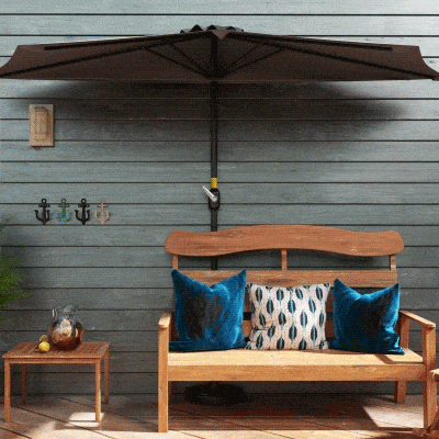 Outsunny Chapéu de Sol 269x138x236 cm Guarda-sol de Jardim com Manivela e Forma Semicircular Tecido Poliéster 180 g/m² para Exterior Terraço Pátio Piscina Cinzento