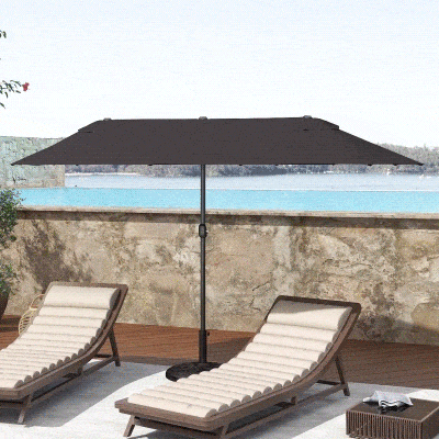 Outsunny Doppelsonnenschirm 455 x 270 cm Gartenschirm mit Handkurbel oval stabil Metallstange Marktschirm Doppelsonnenschirm Terrassenschirm Sonnenschutz für Strand Balkon Terrasse Garten Schwarz