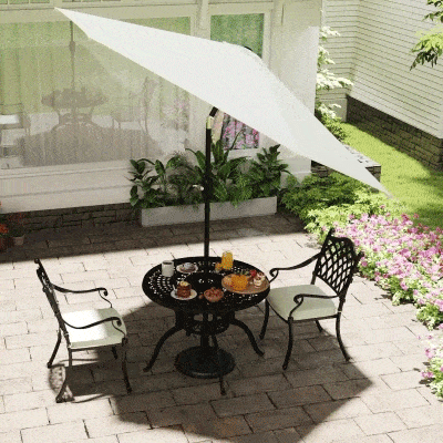 Outsunny Knickschirm Sonnenschirm Gartenschirm Marktschirm mit Handkurbel Alu 180/㎡ Polyester Beige ∅2,6 x 2,35 m