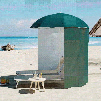 Outsunny Sonnenschirm Strandschirm Sonnenschutz mit Seitenwand Strand Polyester Dunkelgrün 2,2 x H2,2m