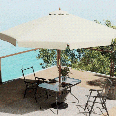 Outsunny Ombrellone da Esterni in Bambù e Poliestere Beige