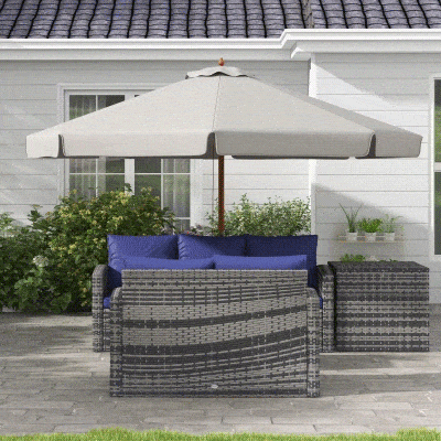 Outsunny Garten- und Terrassenschirm Ø325 cm mit Seilwindensystem Belüftetes Dach und 8 Bambusstäben für Patio Grau