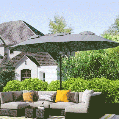 Outsunny Sombrilla Doble de Jardín 295x152x222 cm con Inclinación de 45° y Manivela para Terraza Balcón Piscina Color Gris