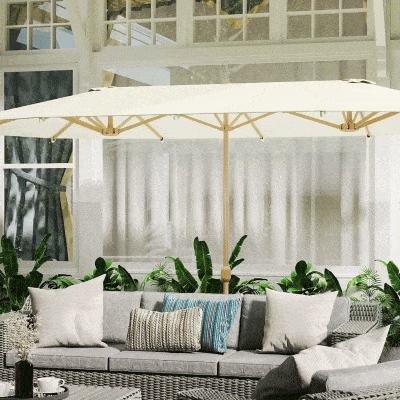 Outsunny Doppelschirm für Garten 455 x 265 cm rechteckig, Kurbel, Stahlmast, Polyester 180g/m², Sonnenschutz UPF30+