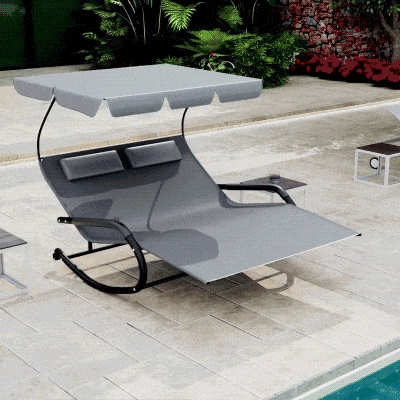 Outsunny Lettino da Sole Doppio 200cm x 139cm x 140cm Grigio Scuro