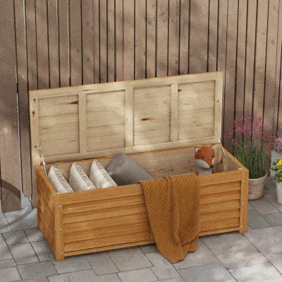 Outsunny Aufbewahrungstruhe für den Außenbereich Garten 176L aus Holz mit Griff, Maße: 130L x 50B x 45H cm