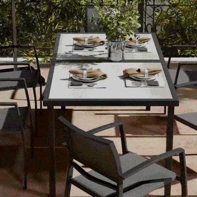 Outsunny Conjunto de comedor de jardín de 7 piezas con 1 mesa y 6 sillas apilables en metal epoxi textileno Gris