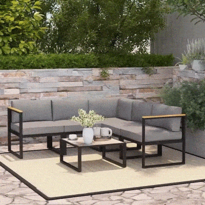 Outsunny Conjunto de Jardim de Canto Exterior Design Contemporâneo 6 peças para 5 Pessoas em Alumínio Grande Conforto