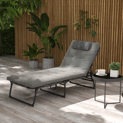 Outsunny Lettino da Giardino Pieghevole e Reclinabile Nero Grigio