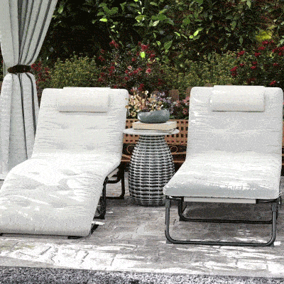 Outsunny Lote de 2 Tumbonas Plegables con Respaldo Ajustable y Colchón Grueso, Beige