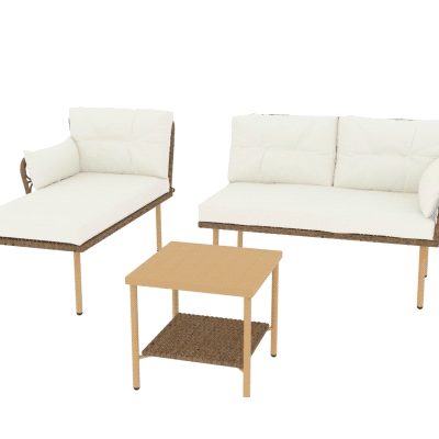 Outsunny Set 3pz Chaise Longue, Divano e Tavolino Crema e Legno