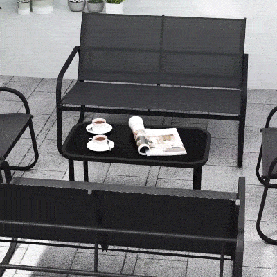 Outsunny Set da Giardino con 2 Divani, 2 Poltrone e Tavolino Nero