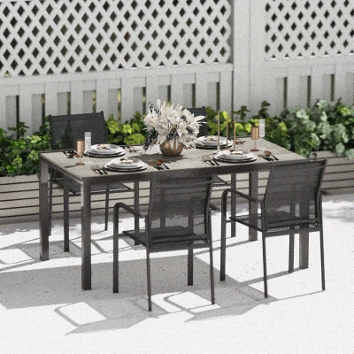 Outsunny Ausziehbarer Esstisch für 6-8 Personen, Verstellbarer Outdoor-Tisch aus Aluminium, Stahl, Kunststoff, Holzoptik, Grau