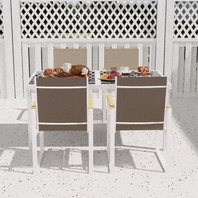 Outsunny 5-delig eetset voor buiten, tafel met gehard glas, 4 stoelen, weerbestendig, stalen frame, terrasmeubilair, Meerkleurig