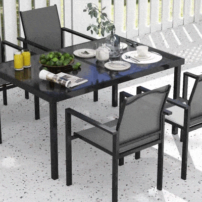 Outsunny Table Extérieure 140cm Verre Trempé + 4 Chaises Noires
